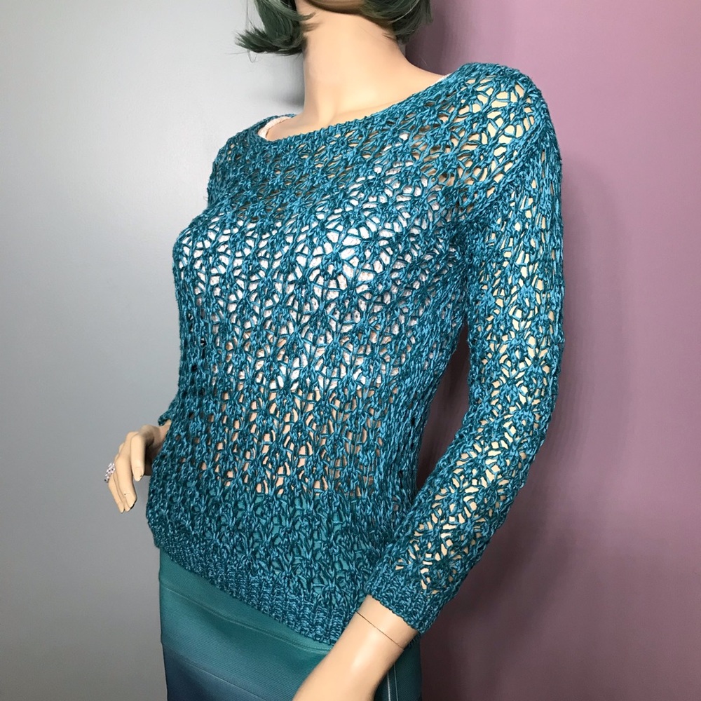 BERSHKA • Macramé Turquoise Sweater / (S/26) - Picture 2 of 8